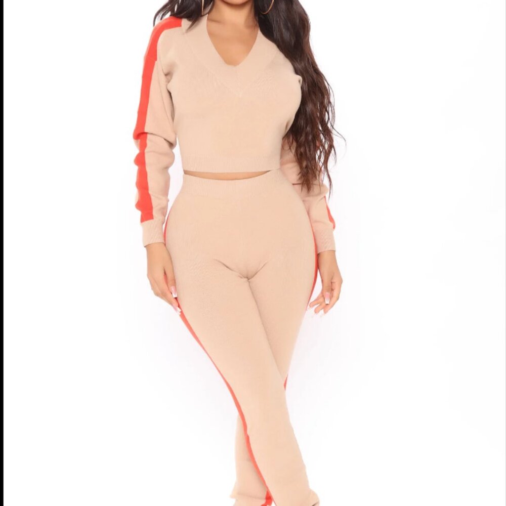 Tan and Orange Stripe Sweater Jogger Set